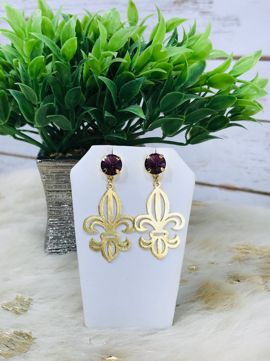 Crystal & Fleur De Lis Pendant Earrings - E19-4317