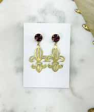 Load image into Gallery viewer, Crystal &amp; Fleur De Lis Pendant Earrings - E19-4317