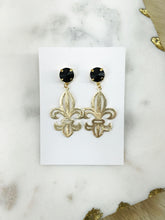 Load image into Gallery viewer, Crystal &amp; Fleur De Lis Pendant Earrings - E19-4323