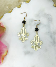 Load image into Gallery viewer, Crystal &amp; Fleur De Lis Pendant Earrings - E19-4326