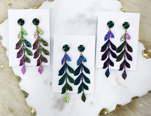 Crystal & Leaf Pendant Earrings - E19-4327