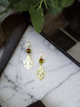 Load image into Gallery viewer, Crystal &amp; Fleur De Lis Pendant Earrings - E19-4329