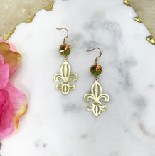 Load image into Gallery viewer, Crystal &amp; Fleur De Lis Pendant Earrings - E19-4329