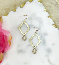 Load image into Gallery viewer, Brushed Gold &amp; Pave Pendant Earrings - E19-4353