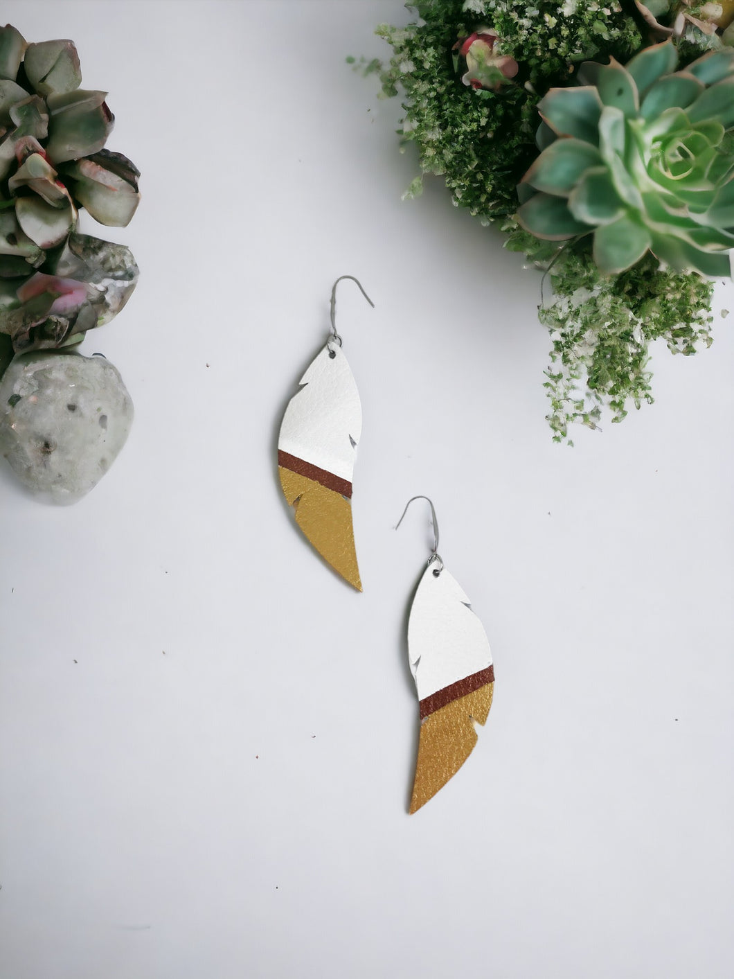 Painted White Leather Earrings - E19-437