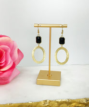 Load image into Gallery viewer, Rhinestone &amp; Brushed Gold Pendant Earrings - E19-4417