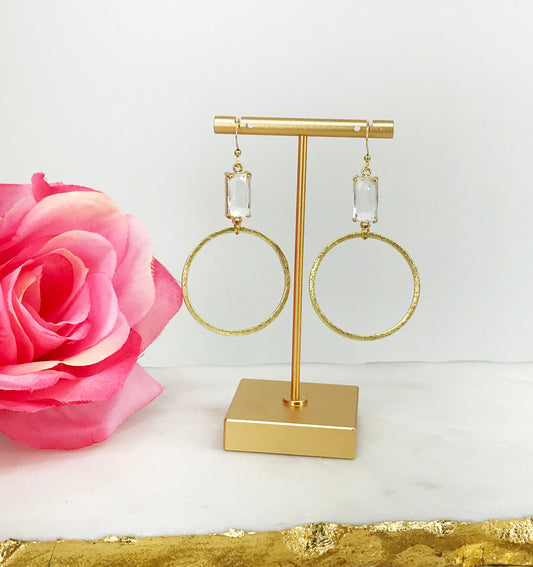 Stone & Brushed Gold Pendant Earrings - E19-4418