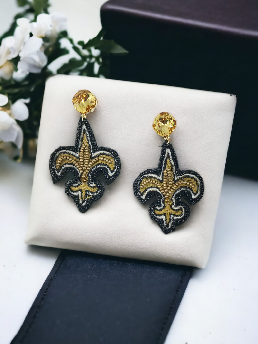 Crystal & Fleur De Lis Pendant Earrings - E19-4431