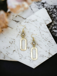 Rhinestone & Brushed Gold Pendant Earrings - E19-4433