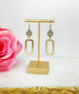 Rhinestone & Brushed Gold Pendant Earrings - E19-4433