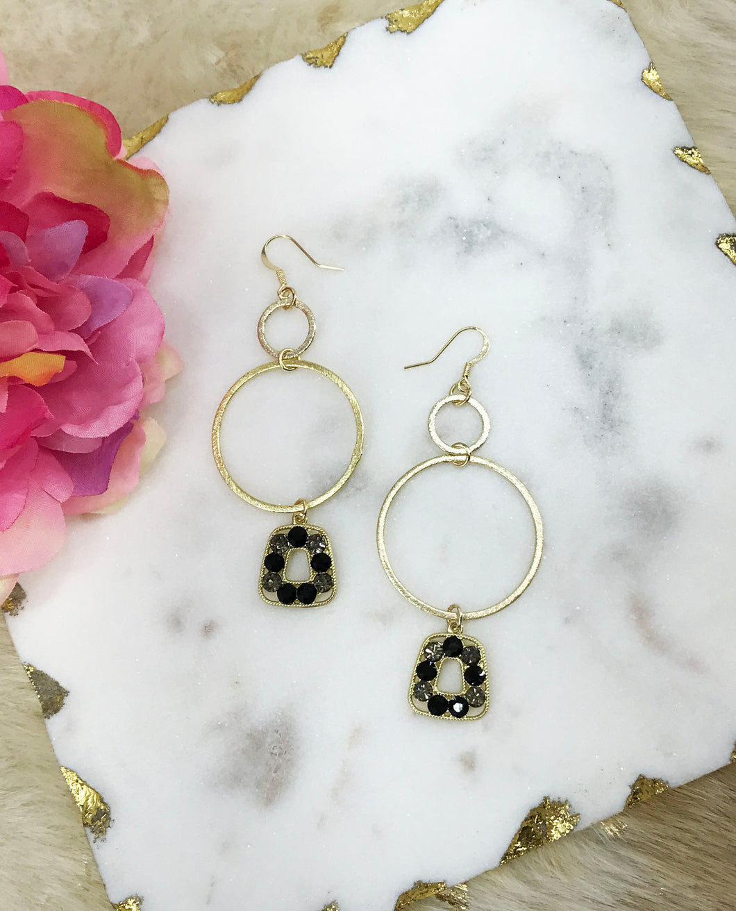 Hoop & Rhinestone Pendant Earrings - E19-4436