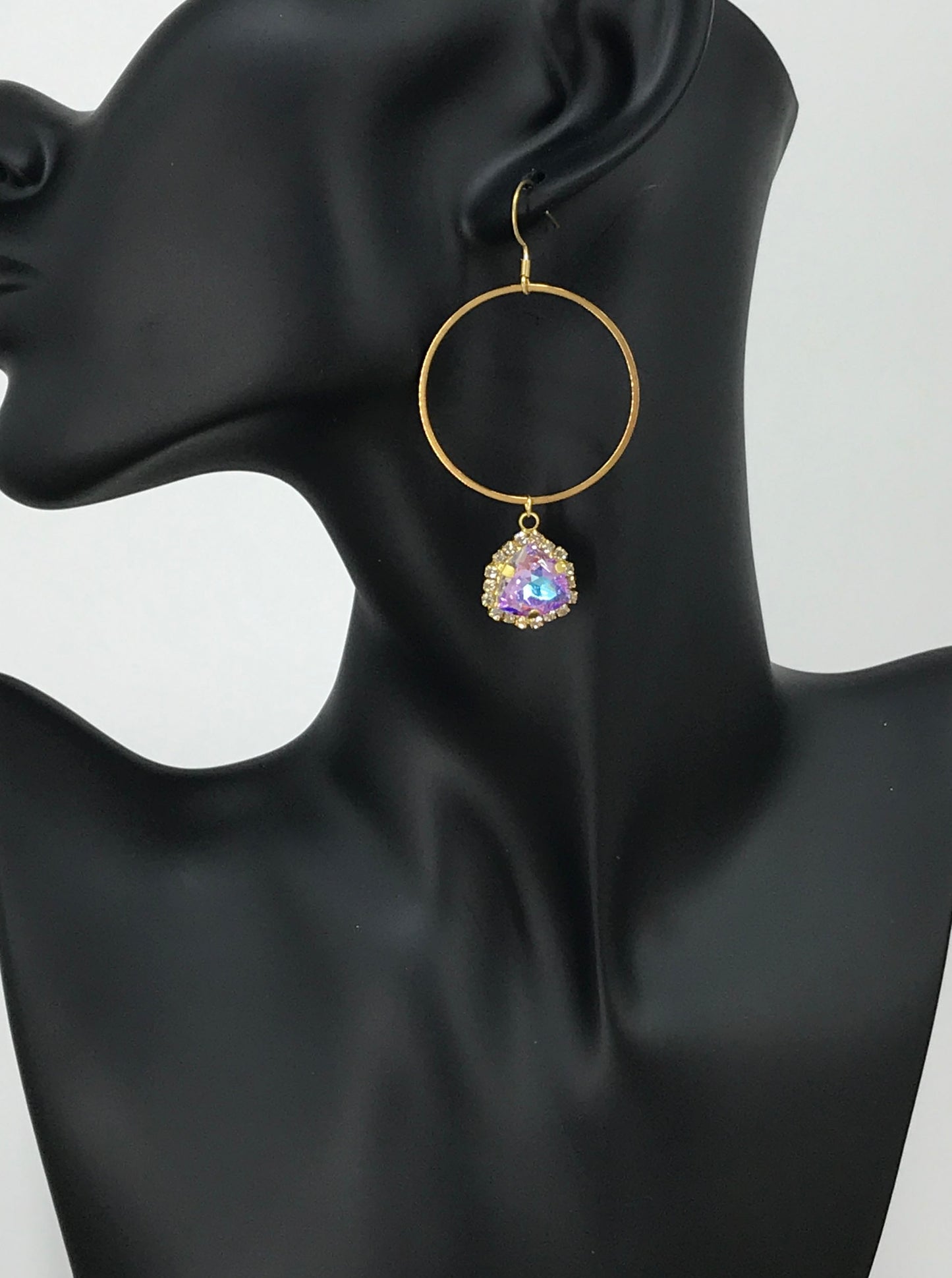 Glass Rhinestone & Gold Hoop Earrings - E19-4494