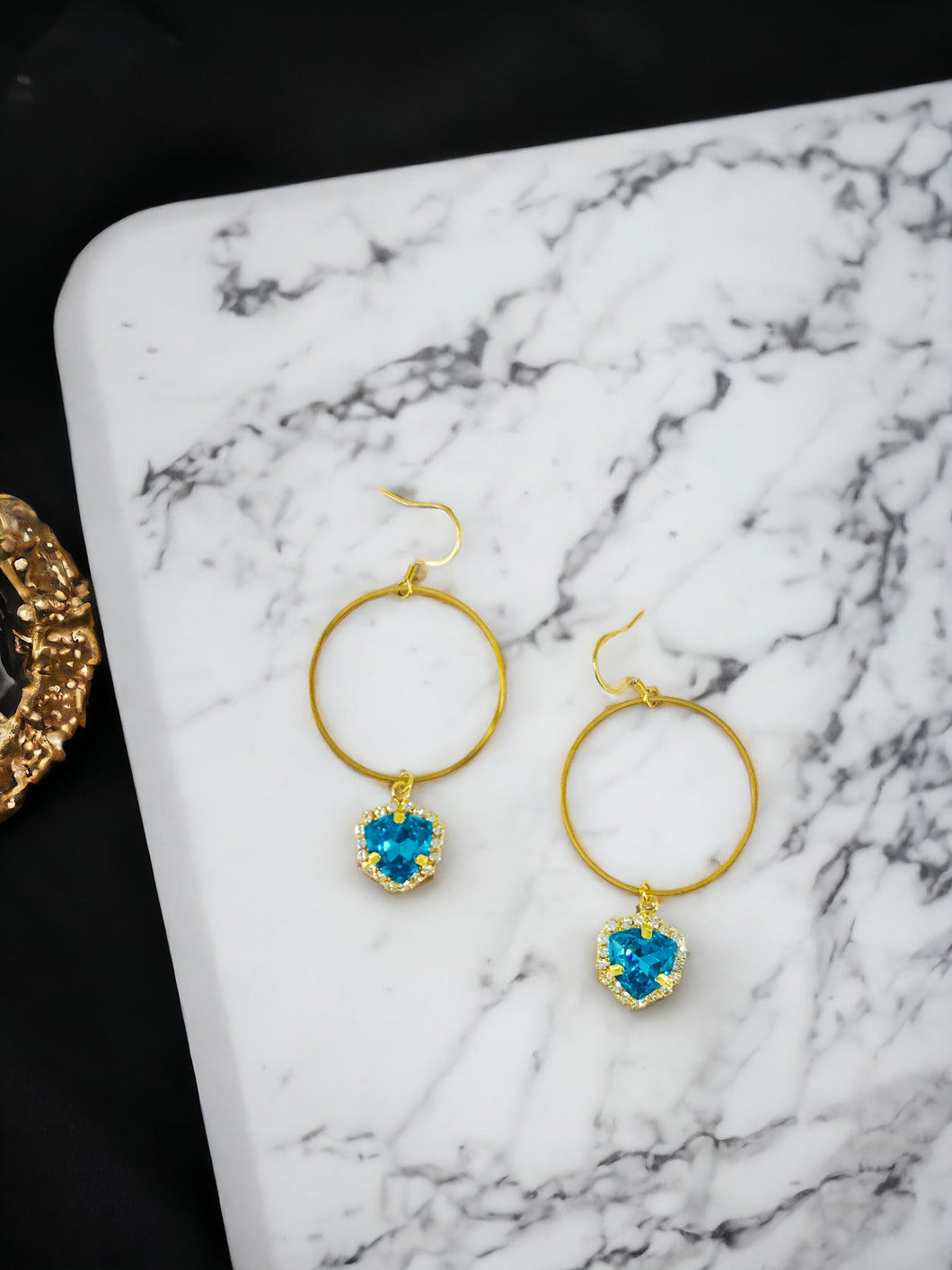 Glass Rhinestone & Gold Hoop Earrings - E19-4495