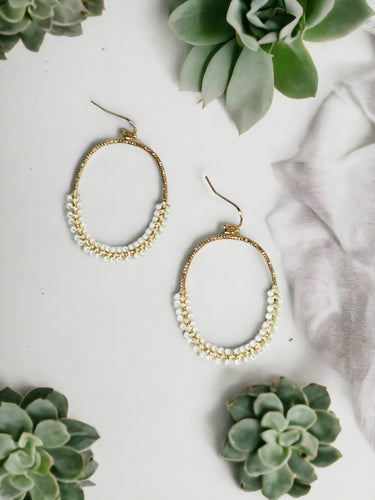 Ivory Beaded Hoop Earrings - E19-4502