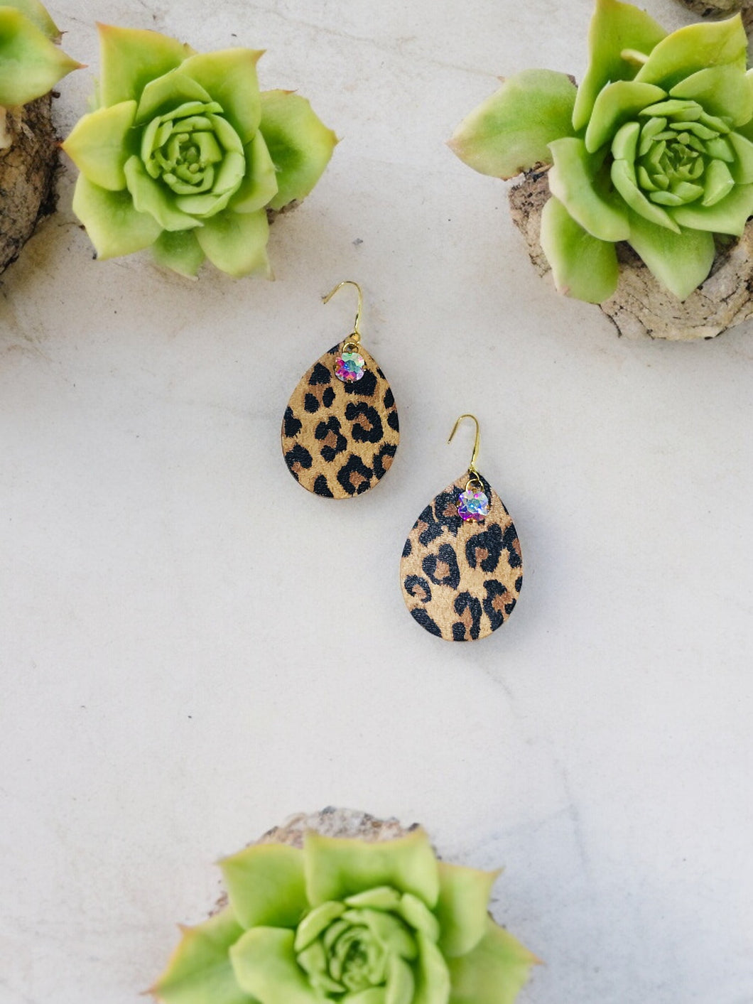 Cheetah Leather & Rhinestone Earrings - E19-4553