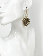 Load image into Gallery viewer, Crystal &amp; Monstera Leaf Pendant Earrings - E19-4555