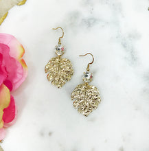 Load image into Gallery viewer, Crystal &amp; Monstera Leaf Pendant Earrings - E19-4555