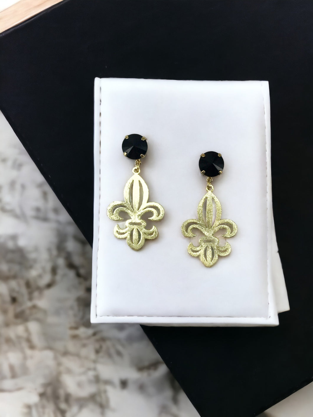 Crystal & Fleur De Lis Pendant Earrings - E19-4556