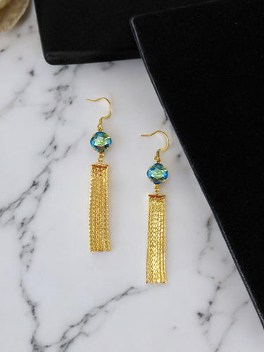 Crystal & Gold Tassel Pendant Earrings - E19-4557