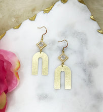 Load image into Gallery viewer, CZ &amp; Brushed Gold Pendant Earrings - E19-4580