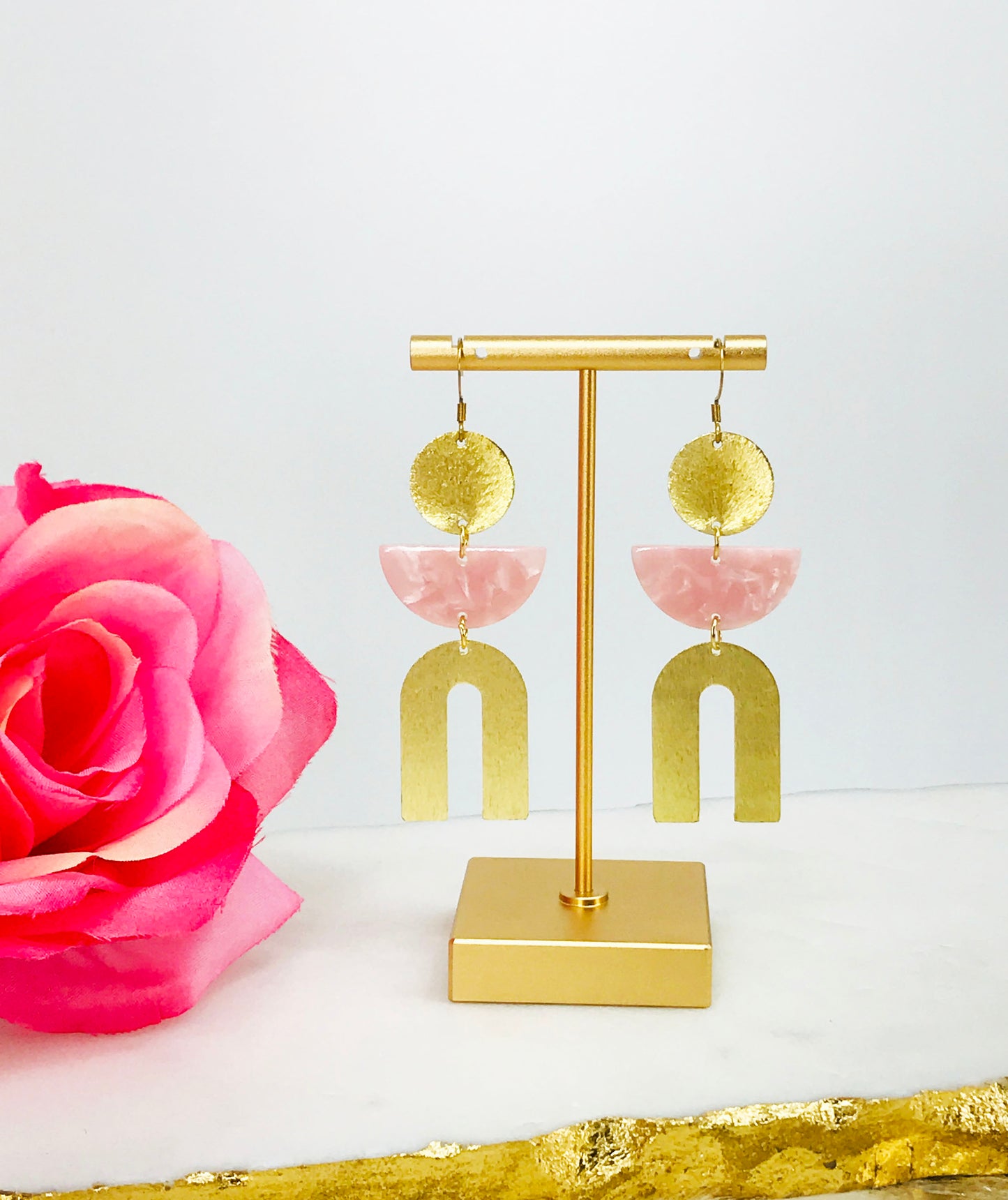 Brushed Gold Pendant Earrings - E19-4585