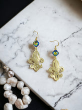 Load image into Gallery viewer, Crystal &amp; Fleur De Lis Pendant Earrings - E19-4610