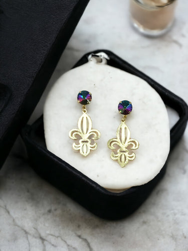 Crystal & Fleur De Lis Pendant Earrings - E19-4612