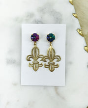 Load image into Gallery viewer, Crystal &amp; Fleur De Lis Pendant Earrings - E19-4612