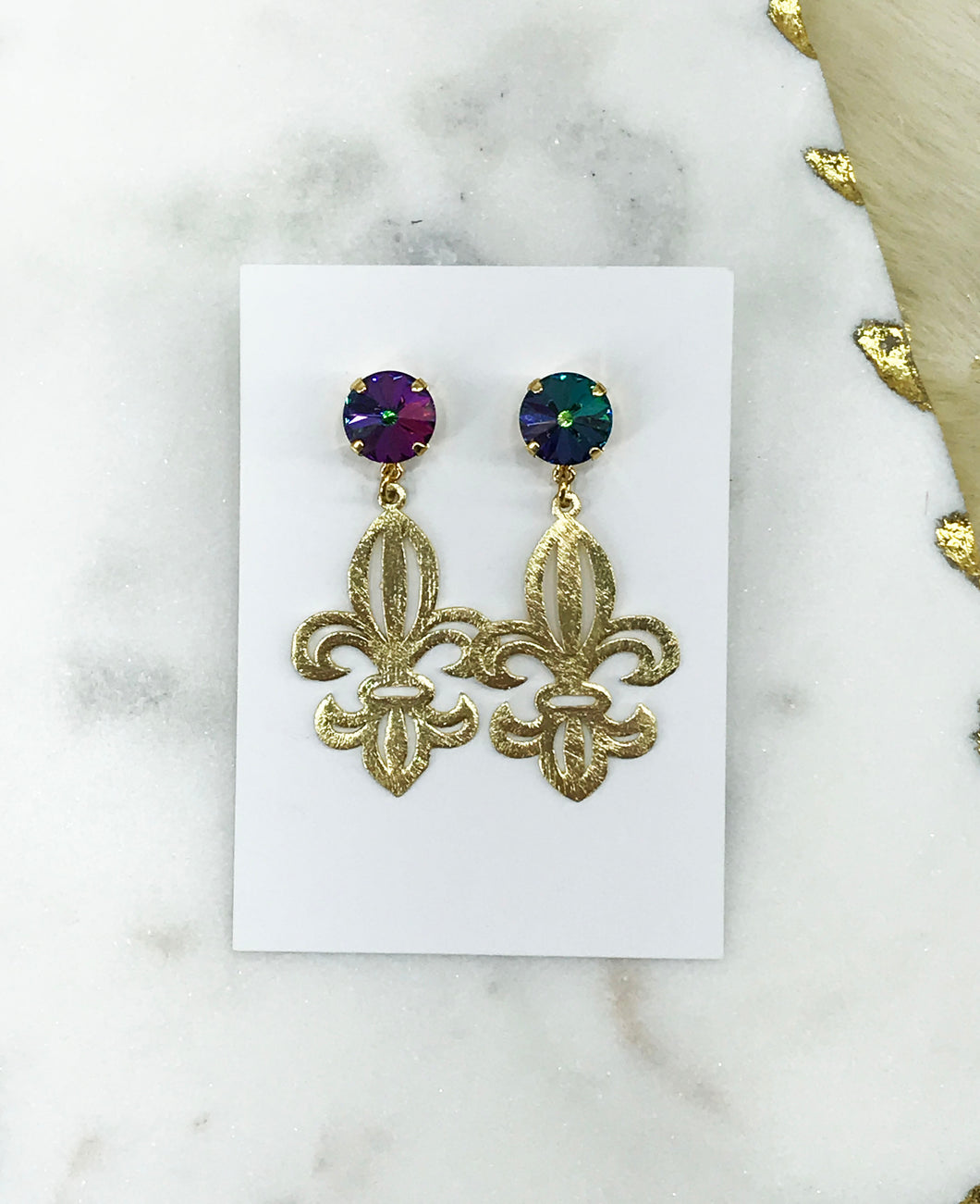 Crystal & Fleur De Lis Pendant Earrings - E19-4612