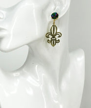 Load image into Gallery viewer, Crystal &amp; Fleur De Lis Pendant Earrings - E19-4612