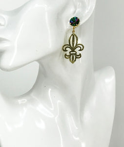 Crystal & Fleur De Lis Pendant Earrings - E19-4612