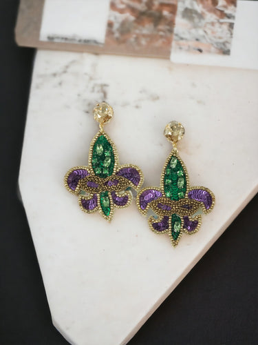 Crystal & Rhinestone Fleur De Lis Earrings - E19-4613