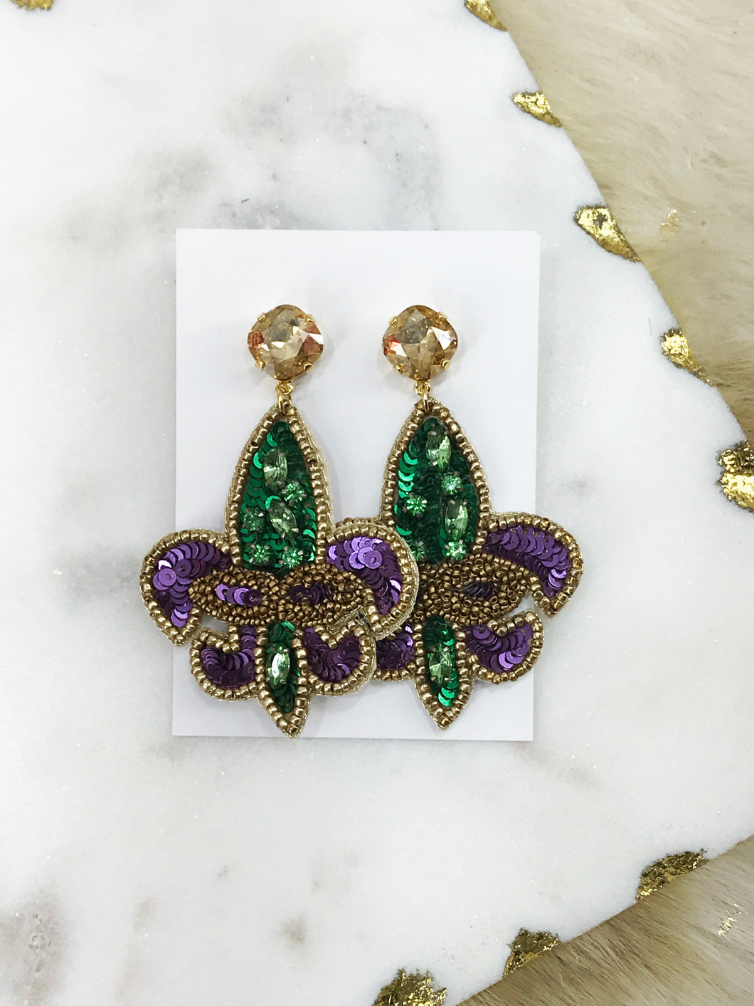 Crystal & Rhinestone Fleur De Lis Earrings - E19-4613