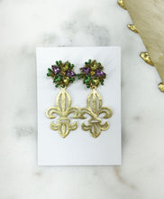 Load image into Gallery viewer, Rhinestone Stud &amp; Fleur De Lis Pendant Earrings - E19-4614