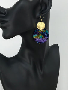 Resin & Brushed Gold Pendant Earrings - E19-4615