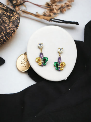 Crystal & Fleur De Lis Earrings - E19-4623