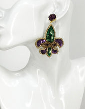 Load image into Gallery viewer, Crystal &amp; Rhinestone Fleur De Lis Earrings - E19-4625