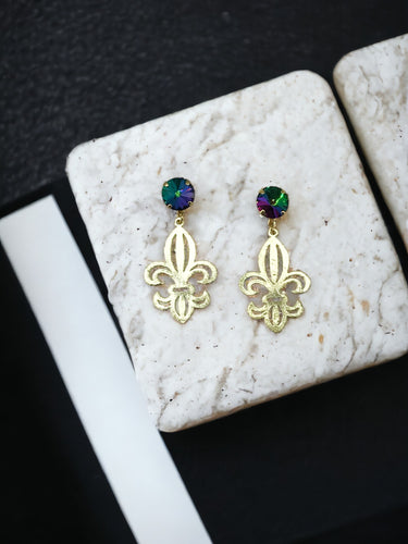 Crystal & Fleur De Lis Pendant Earrings - E19-4628