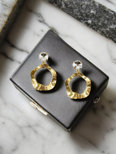 Genuine Crystal & Brushed Gold Pendant Stud Earrings - E19-4639