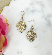 Load image into Gallery viewer, Crystal &amp; Monstera Leaf Pendant Earrings - E19-4646