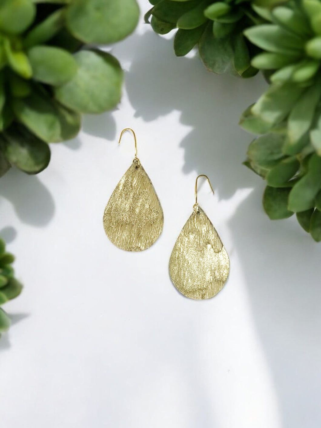 Metallic Gold  Hair On Leather Earrings - E19-4661