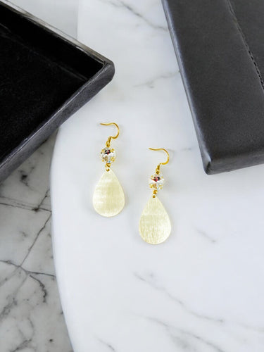 Genuine Crystal & Brushed Gold Teardrop Pendant Earrings - E19-4668