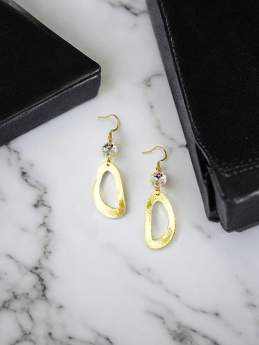 Genuine Crystal & Brushed Gold Oval Pendant Earrings - E19-4669
