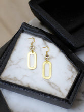 Load image into Gallery viewer, Genuine Crystal &amp; Brushed Gold Rectangle Pendant Earrings - E19-4670