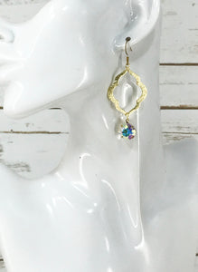 Genuine Crystal & Brushed Gold Marquise Pendant Earrings - E19-4675