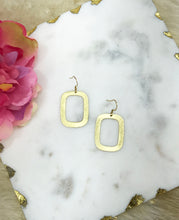 Load image into Gallery viewer, Brushed Gold Open Square Pendant Earrings - E19-4678