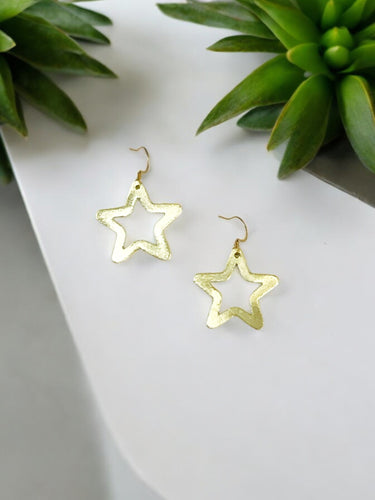 Star Brushed Gold Pendant Earrings - E19-4679