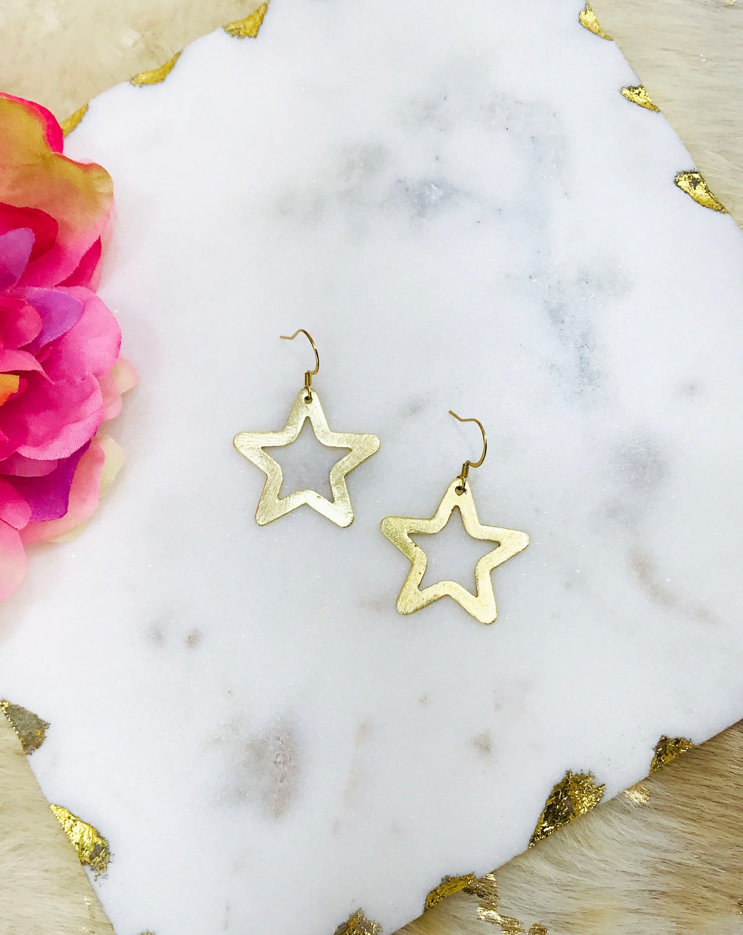 Star Brushed Gold Pendant Earrings - E19-4679