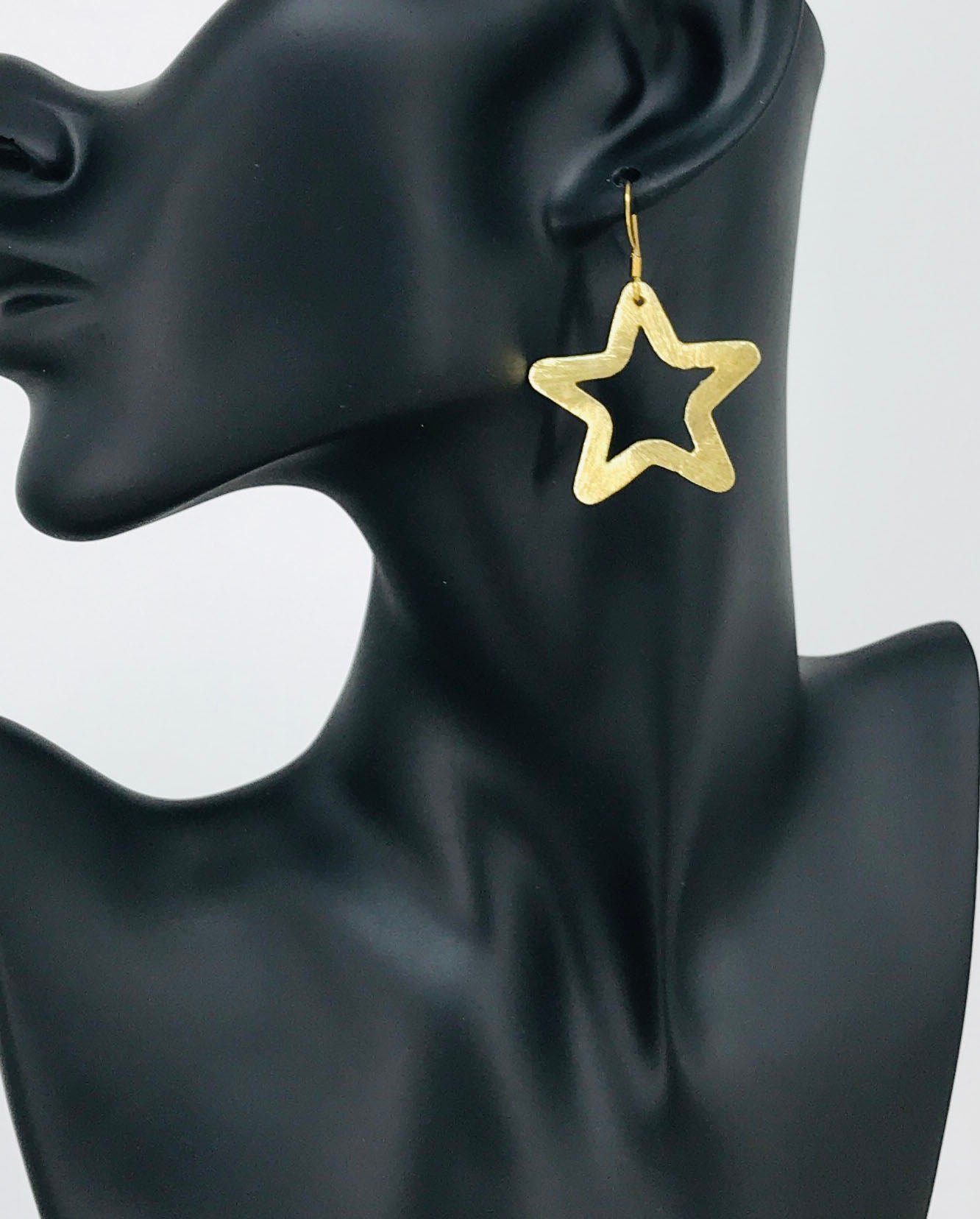 Star Brushed Gold Pendant Earrings - E19-4679