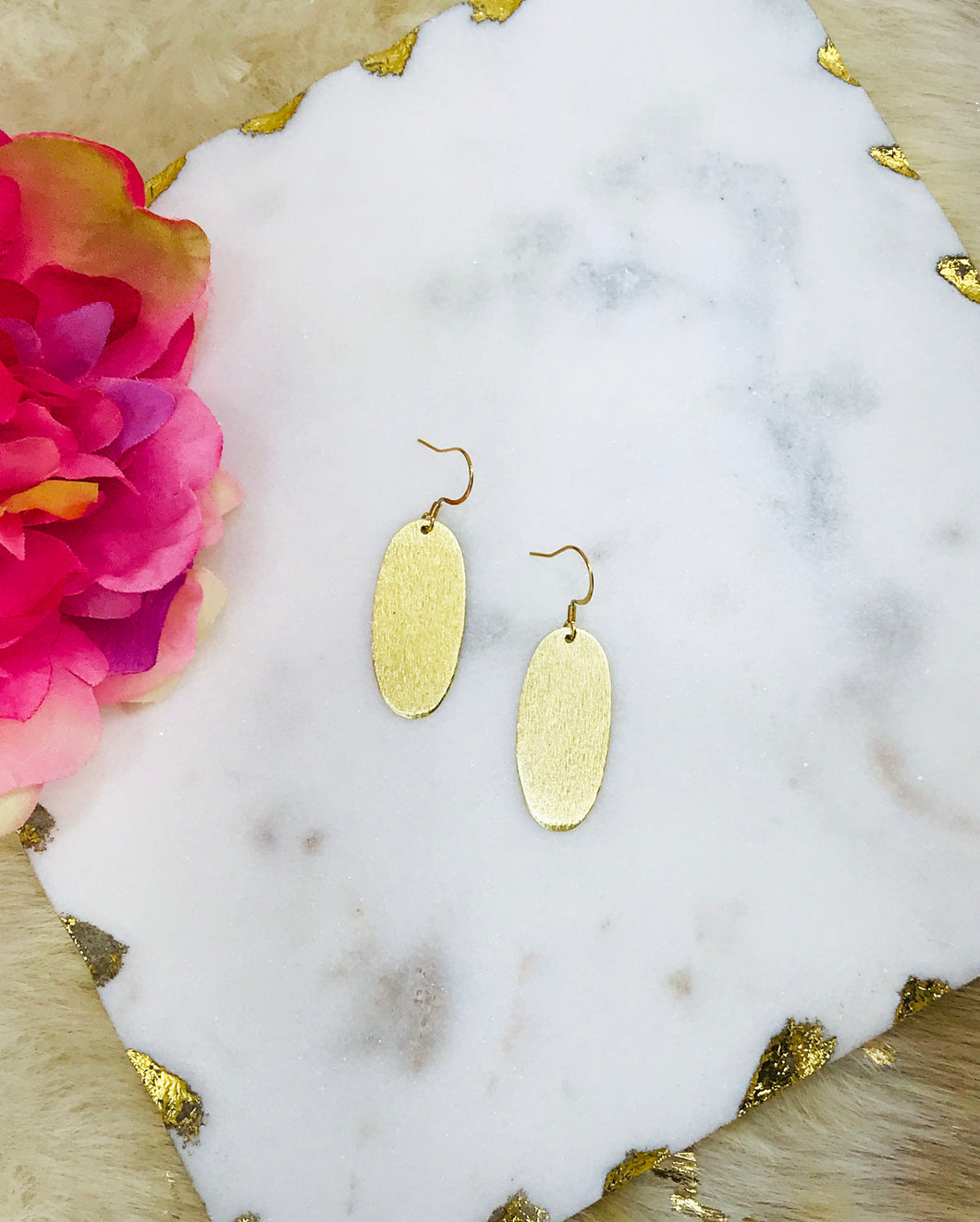 Brushed Gold Oval Pendant Earrings - E19-4680